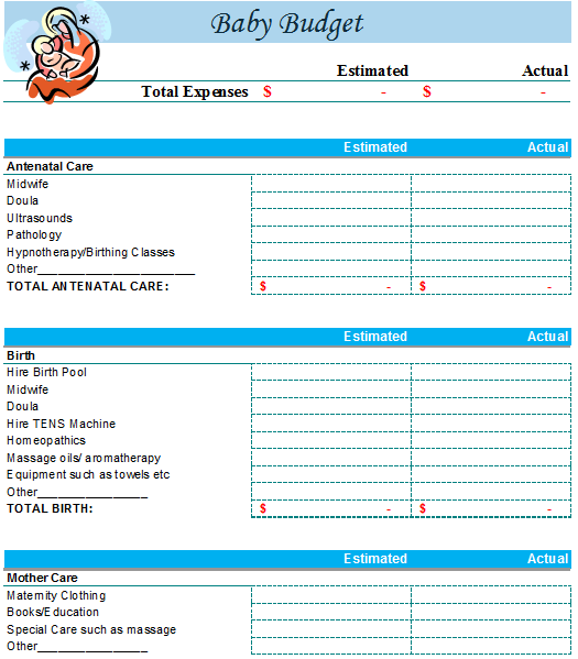 Baby Budget Template (Clean Format) - Budget Templates