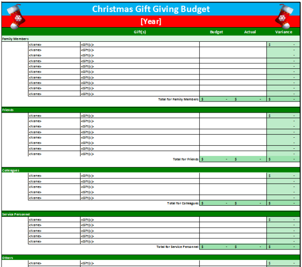 Christmas Gift Budget Worksheet Template