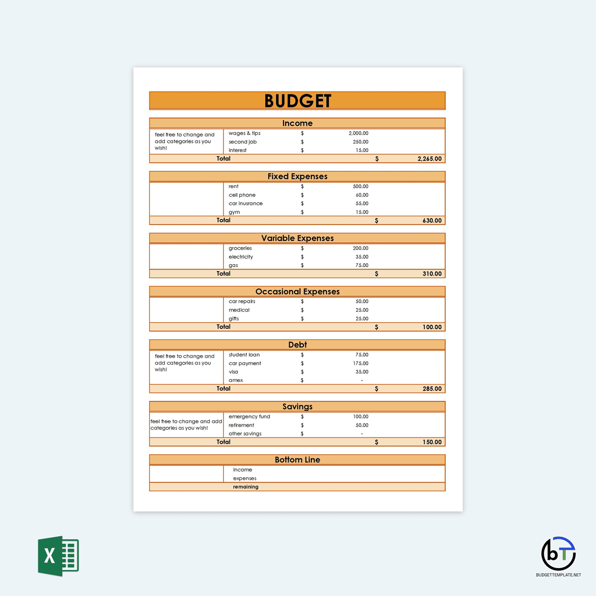 Couple budget example 