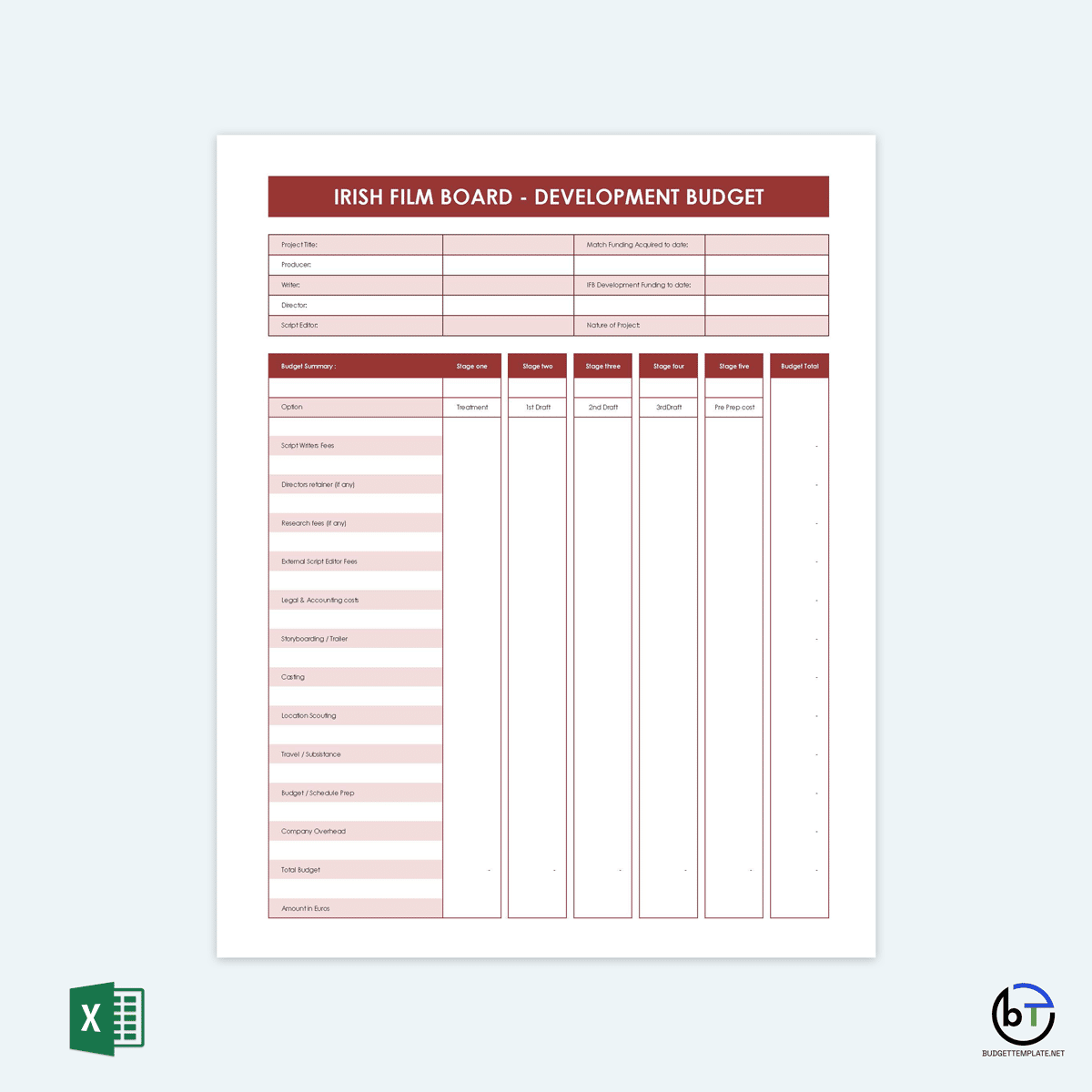 film budget template excel