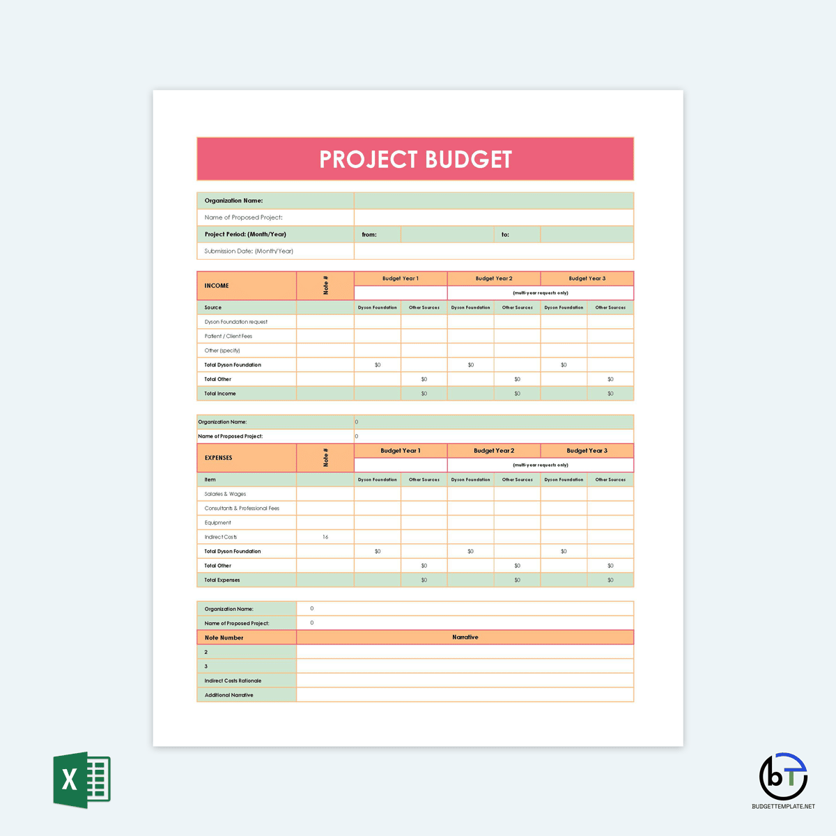 free project budget template excel