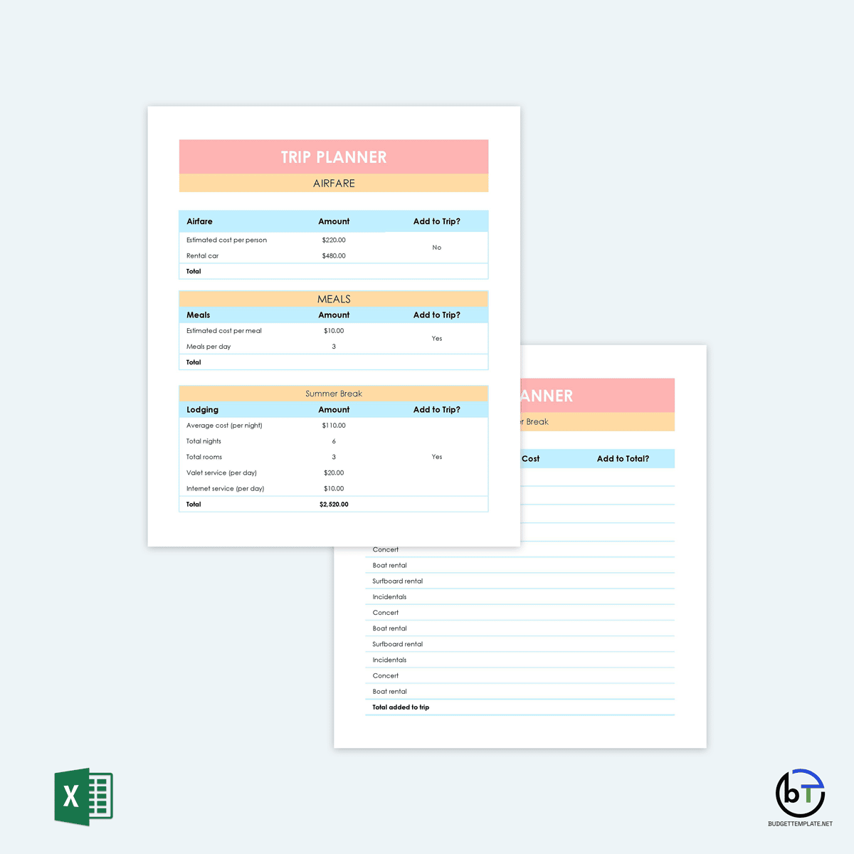 vacation budget template excel