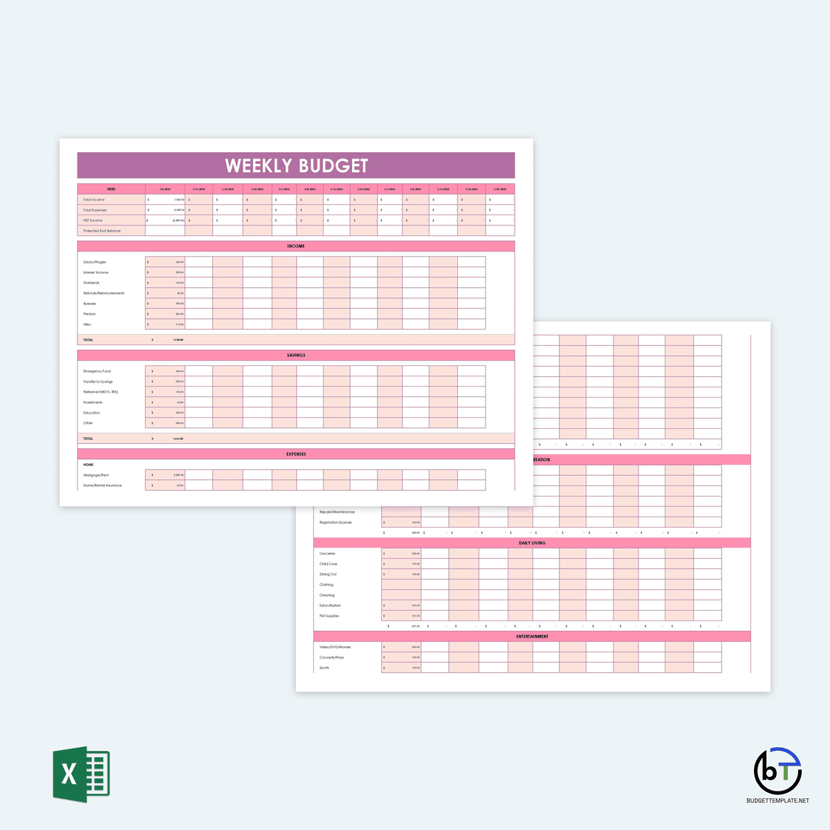 weekly budget template excel