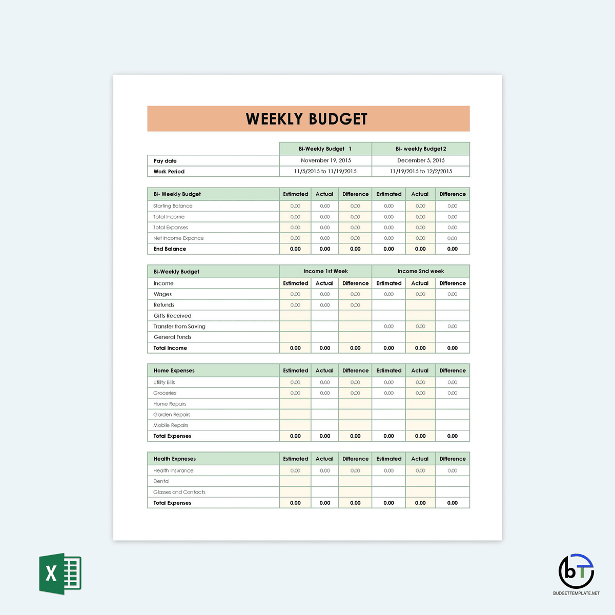 weekly budget template pdf