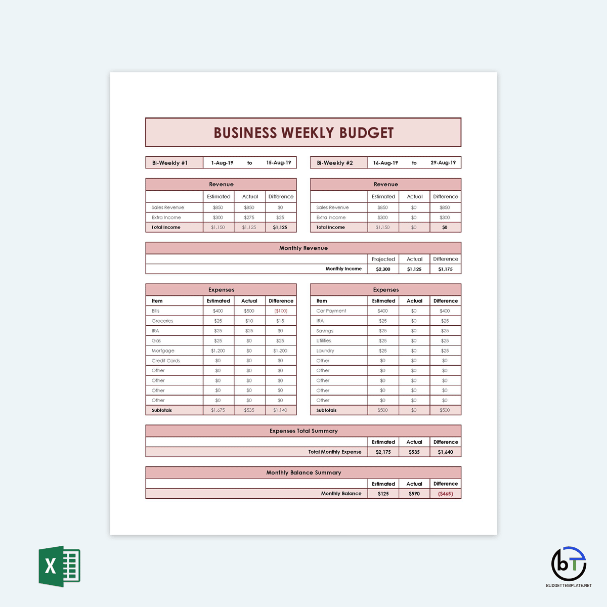 weekly budget template pdf