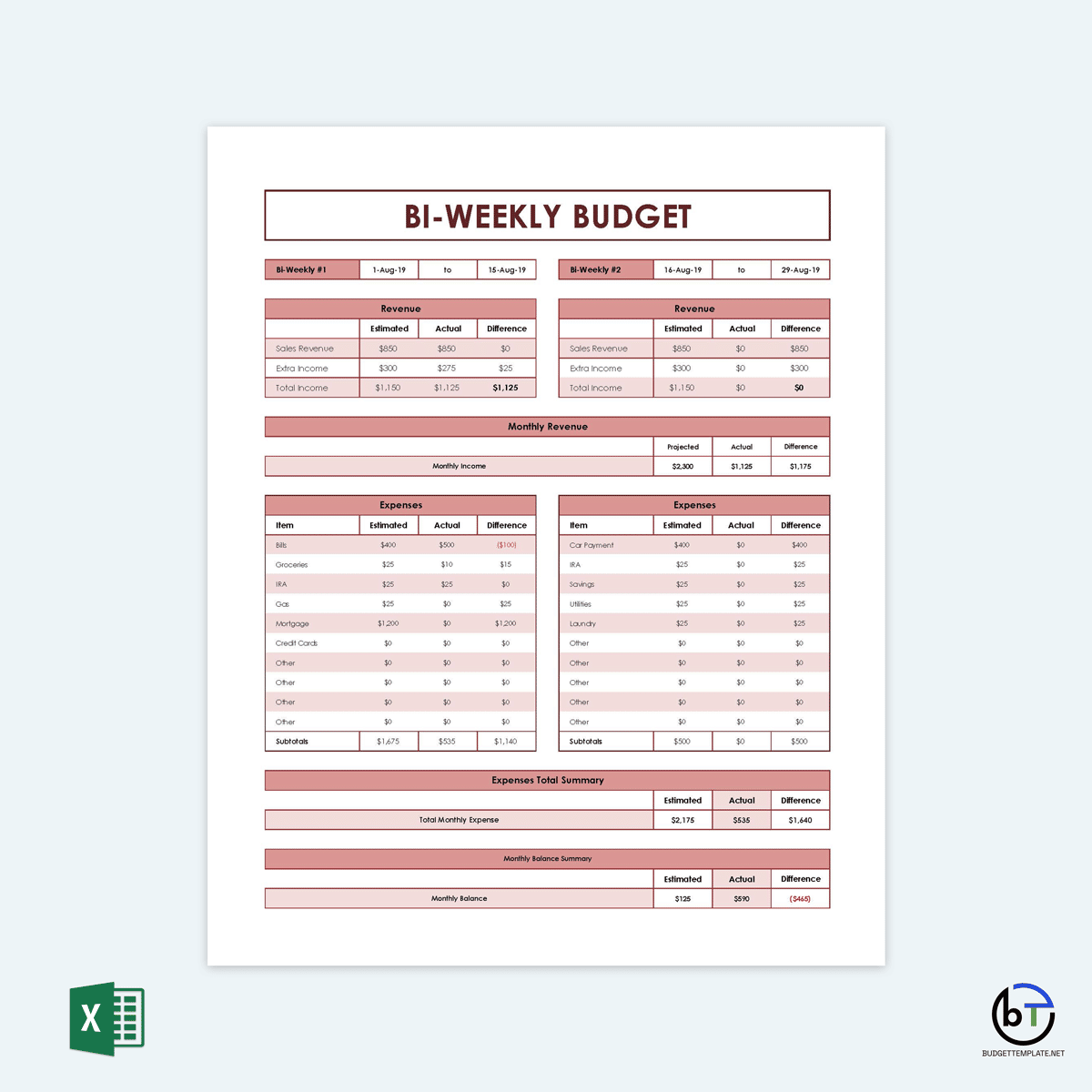 weekly budget template excel