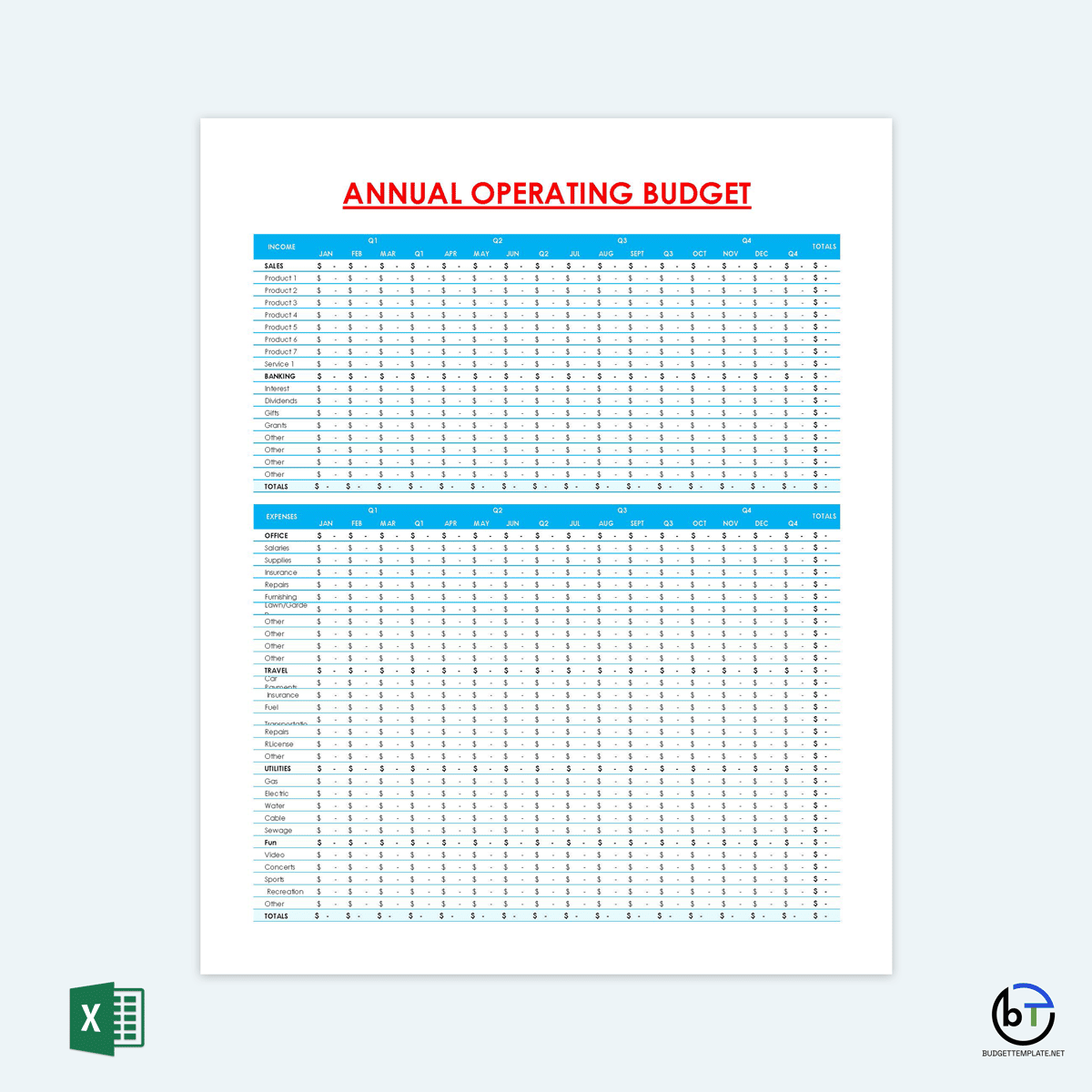 yearly budget excel